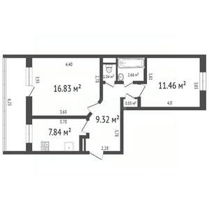 2-к квартира, вторичка, 49м2, 1/5 этаж