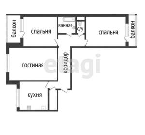 3-к квартира, вторичка, 63м2, 3/9 этаж