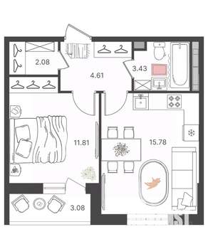 2-к квартира, вторичка, 38м2, 12/16 этаж