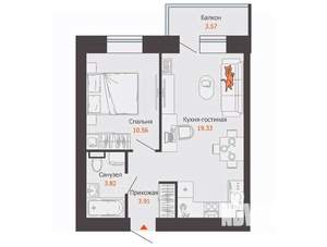 1-к квартира, вторичка, 39м2, 3/9 этаж