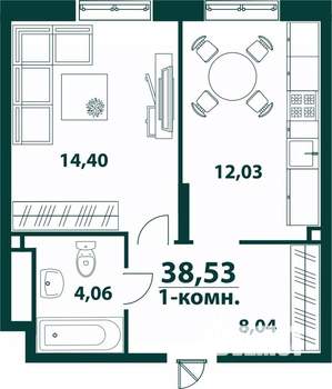 1-к квартира, строящийся дом, 39м2, 14/24 этаж