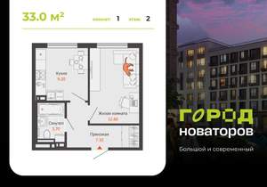 1-к квартира, вторичка, 33м2, 2/8 этаж