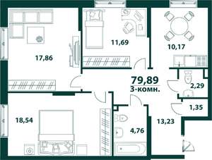 3-к квартира, строящийся дом, 80м2, 1/24 этаж