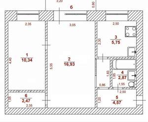 2-к квартира, вторичка, 43м2, 3/5 этаж