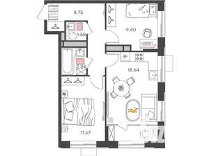 3-к квартира, вторичка, 53м2, 15/24 этаж