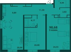 3-к квартира, вторичка, 99м2, 24/24 этаж