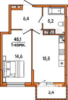 1-к квартира, вторичка, 43м2, 8/16 этаж