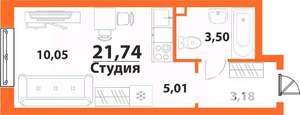 1-к квартира, строящийся дом, 22м2, 11/24 этаж