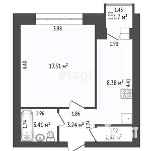 1-к квартира, вторичка, 34м2, 7/9 этаж