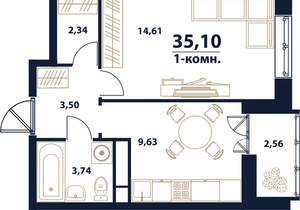 1-к квартира, вторичка, 35м2, 7/16 этаж