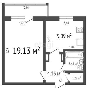 1-к квартира, вторичка, 27м2, 4/5 этаж