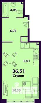 1-к квартира, строящийся дом, 37м2, 5/24 этаж