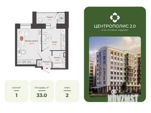 1-к квартира, вторичка, 33м2, 2/8 этаж