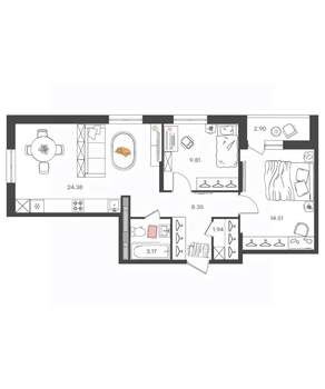 3-к квартира, вторичка, 62м2, 12/16 этаж
