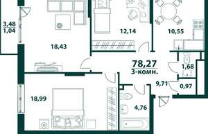 3-к квартира, вторичка, 78м2, 22/24 этаж
