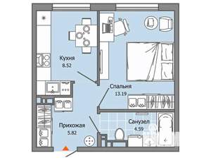 1-к квартира, вторичка, 32м2, 1/9 этаж