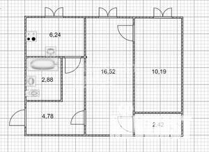 2-к квартира, вторичка, 43м2, 1/5 этаж