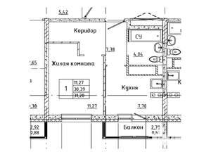 1-к квартира, вторичка, 31м2, 4/18 этаж