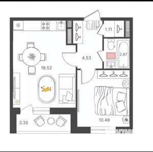 2-к квартира, вторичка, 37м2, 5/16 этаж