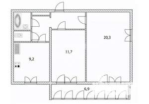 2-к квартира, вторичка, 57м2, 1/9 этаж