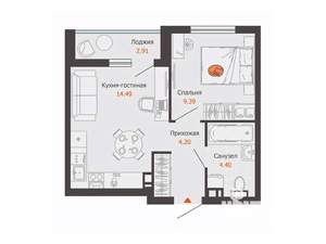 1-к квартира, вторичка, 34м2, 3/8 этаж