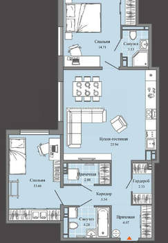 3-к квартира, вторичка, 77м2, 5/7 этаж