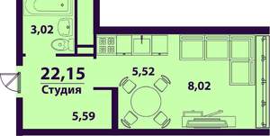 1-к квартира, вторичка, 22м2, 11/24 этаж