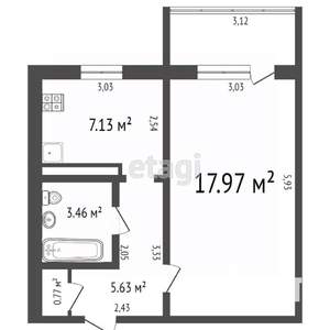 1-к квартира, вторичка, 31м2, 3/5 этаж