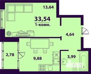 1-к квартира, строящийся дом, 34м2, 1/24 этаж