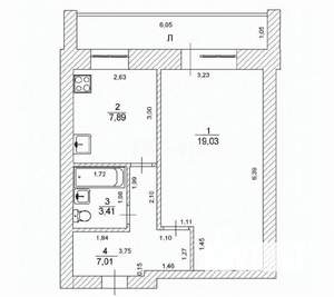 1-к квартира, вторичка, 41м2, 5/6 этаж
