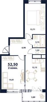 2-к квартира, строящийся дом, 53м2, 9/16 этаж