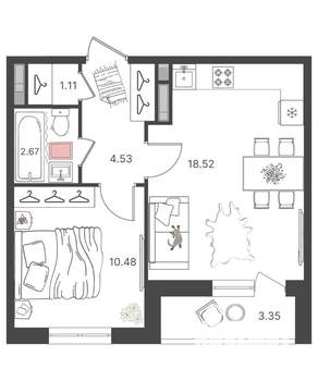 2-к квартира, вторичка, 39м2, 14/16 этаж
