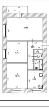 3-к квартира, вторичка, 60м2, 6/9 этаж