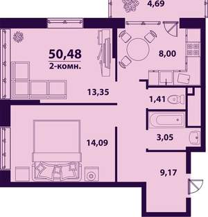 2-к квартира, вторичка, 50м2, 23/24 этаж