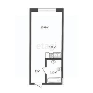 Студия квартира, вторичка, 20м2, 3/16 этаж