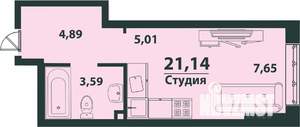 1-к квартира, строящийся дом, 21м2, 19/24 этаж