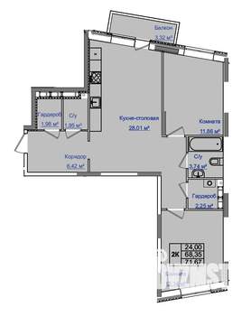 2-к квартира, строящийся дом, 72м2, 4/9 этаж