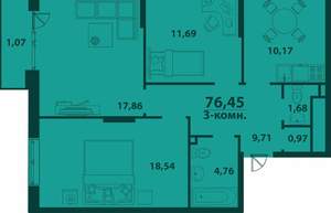 3-к квартира, вторичка, 76м2, 24/24 этаж