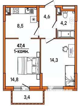1-к квартира, строящийся дом, 47м2, 16/16 этаж