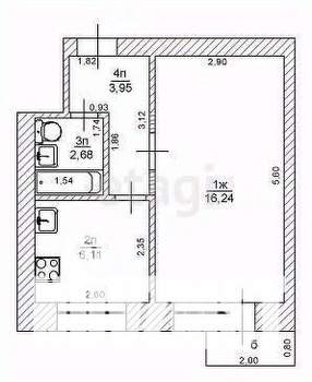 1-к квартира, вторичка, 29м2, 3/5 этаж