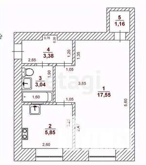 1-к квартира, вторичка, 31м2, 3/5 этаж