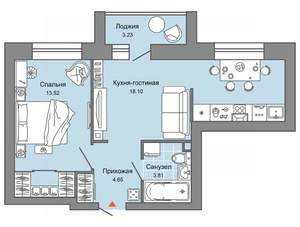1-к квартира, вторичка, 42м2, 3/6 этаж