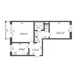 2-к квартира, вторичка, 49м2, 5/5 этаж