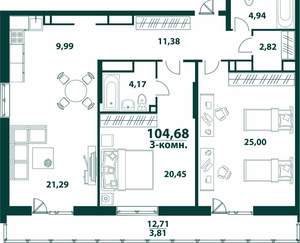 3-к квартира, вторичка, 105м2, 19/24 этаж