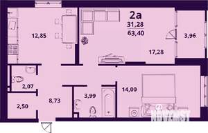 2-к квартира, строящийся дом, 63м2, 12/24 этаж