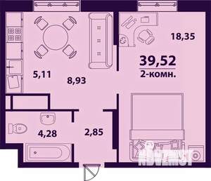 2-к квартира, строящийся дом, 40м2, 10/24 этаж