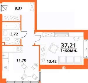 1-к квартира, строящийся дом, 37м2, 23/24 этаж