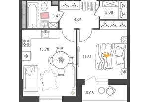 2-к квартира, вторичка, 38м2, 8/16 этаж