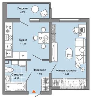 1-к квартира, вторичка, 38м2, 1/9 этаж