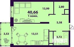 1-к квартира, строящийся дом, 41м2, 17/24 этаж